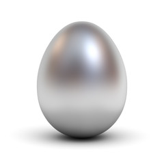 Metallic silver egg isolated on white background with reflection and shadow 3D rendering