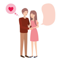 young couple with speech bubble avatar character