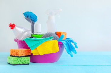 Housecleaning, hygiene, chores, cleaning supplies. Cleaning concept.