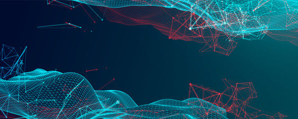 Polygonal science background with connecting dots and lines. Digital data visualization.
