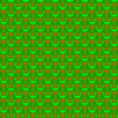 Tiled pattern of green squares and orange triangles striped.