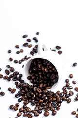 Cup with coffee bean on white