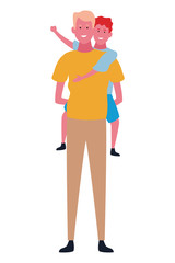 Single father playing with son on back