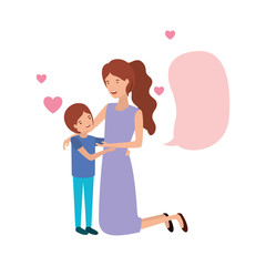 woman with son and speech bubble avatar character