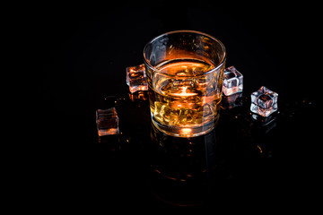 Whisky, whiskey or bourbon with ice
