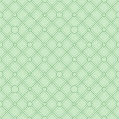 Simple classic geometric ornament with green lines and circles. Vector seamless pattern for textile, prints, wallpaper, wrapping paper, web decor etc.