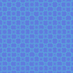 Simple classic geometric ornament with blue lines and circles. Vector seamless pattern for textile, prints, wallpaper, wrapping paper, web decor etc.