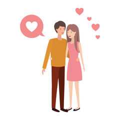 young couple with speech bubble avatar character