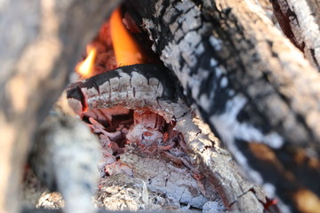hot coals on burning wood