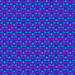 Chaotic pattern of blue diamonds and purple pyramids.