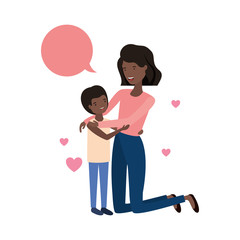 woman with son and speech bubble avatar character
