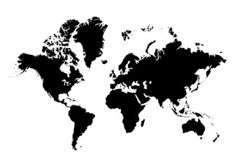 Entzerrte Weltkarte in schwarz auf weißem Grund