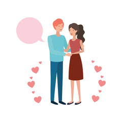 young couple with speech bubble avatar character