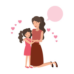 woman with daughter and speech bubble avatar character