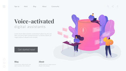 Smart office controller and voice commands, voice controlled office digital devices and Internet of things concept.Website interface UI template. Landing web page with infographic concept creative