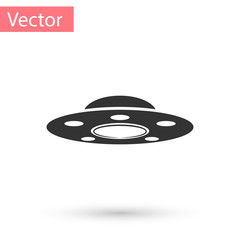 Grey UFO flying spaceship icon isolated on white background. Flying saucer. Alien space ship. Futuristic unknown flying object. Vector Illustration © vector_v