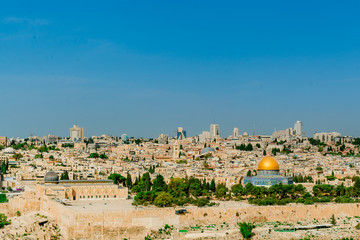 Jerusalem skyline on beautiful day with blue sky
