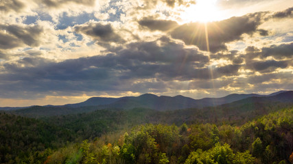 Sunset and sunrays in Georgia Mountains