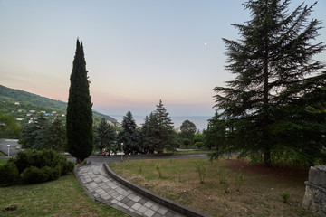 View of the seacoast with residential buildings from the old park.
