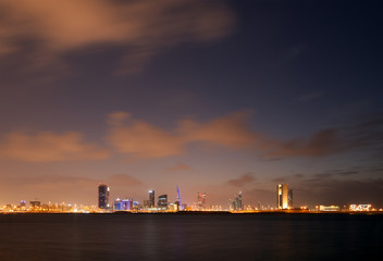 A beautiful view of Bahrain skyline during sunset