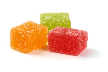 Decorative marmalade candy, close-up, isolated on white background
