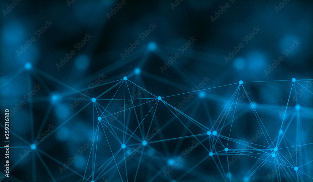 Wall mural abstract polygonal neural space background with connection structure. 3d rendering, illustration