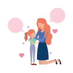 woman with daughter and speech bubble avatar character