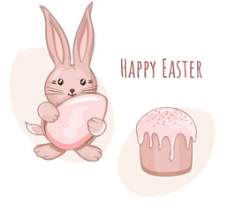  Easter Bunny. Easter cake. Easter Vector illustration. Eps
