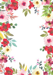 Hand drawn watercolor bouquet with place for your text. Design for card, invitation. Floral frame.