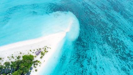 Beautiful aerial view of Maldives and tropical beach . Travel and vacation concept