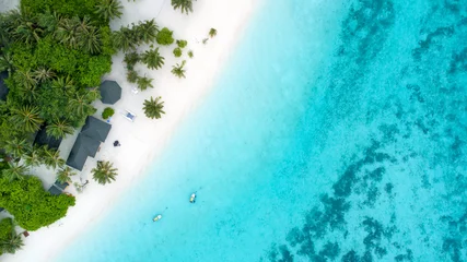 Foto op Plexiglas Beautiful aerial view of Maldives and tropical beach . Travel and vacation concept © Pakhnyushchyy