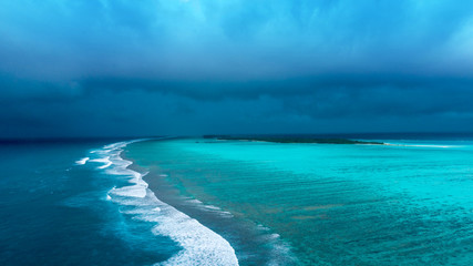 Beautiful aerial view of Maldives and tropical beach . Travel and vacation concept
