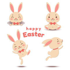 Collection of cute cartoon Easter bunnies. Vector illustration.