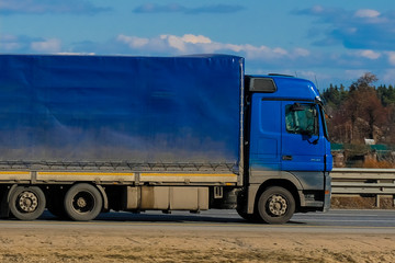 Moscow region, Russia - April, 2, 2019: truck on a highway in Moscow region, Russia