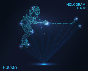 Obraz premium Hockey hologram. Digital and technological background of a hockey player. Futuristic hockey design.