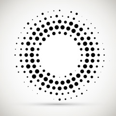 Rounded border icon. Isolated halftone circle dots vector texture.Halftone dotted background circularly distributed. Circle dots isolated on the white background.Border logo icon.