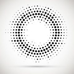 Rounded border icon. Isolated halftone circle dots vector texture.Halftone dotted background circularly distributed. Circle dots isolated on the white background.Border logo icon. 