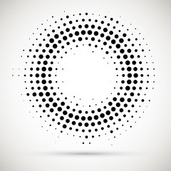 Rounded border icon. Isolated halftone circle dots vector texture.Halftone dotted background circularly distributed. Circle dots isolated on the white background.Border logo icon. 