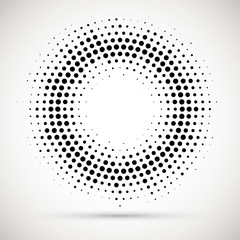 Rounded border icon. Isolated halftone circle dots vector texture.Halftone dotted background circularly distributed. Circle dots isolated on the white background.Border logo icon. 