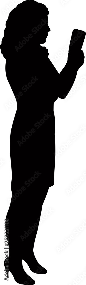 Wall mural woman using smart phone, silhouette vector