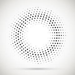 Halftone dotted background circularly distributed. Halftone effect vector pattern for your design. Circle dots isolated on the white background for advertisement.