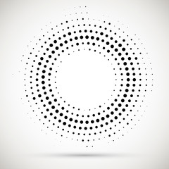 Halftone dotted background circularly distributed. Halftone effect vector pattern for your design. Circle dots isolated on the white background for advertisement.