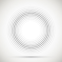 Black abstract vector circle frame halftone dots logo emblem design element. Rounded border icon. Isolated halftone circle dots vector texture.