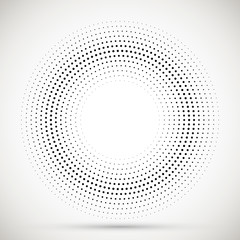 Black abstract vector circle frame halftone dots logo emblem design element. Rounded border icon. Isolated halftone circle dots vector texture.