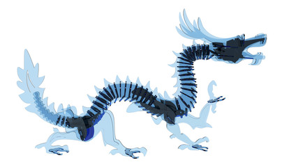 3D illustration - glass blue dragon