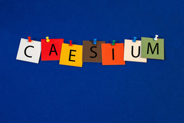 Caesium – one of a complete periodic table series of element names - educational sign or design for teaching chemistry.