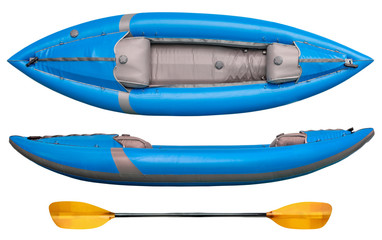 blue inflatable whitewater kayak