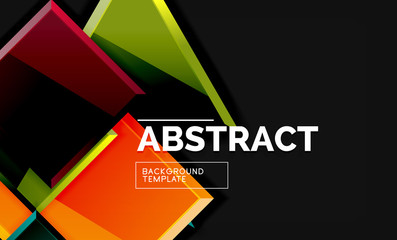 Glossy mosaic style geometric shapes - squares and triangles on black