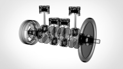 3D rendering - car pistons x-ray view