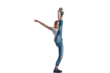 Woman showing aerobic moves